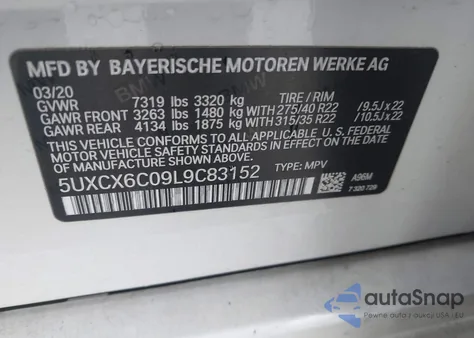 2020 BMW X7 M50I from USA, damaged, VIN 5UXCX6C09L9C83152
